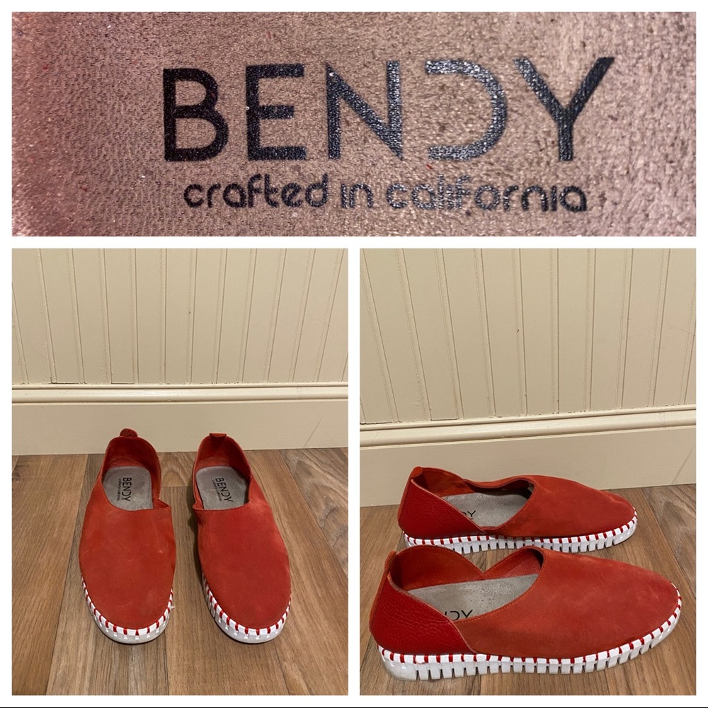 Bendy Red Suede And Leather Slip-On Shoe Sz 9